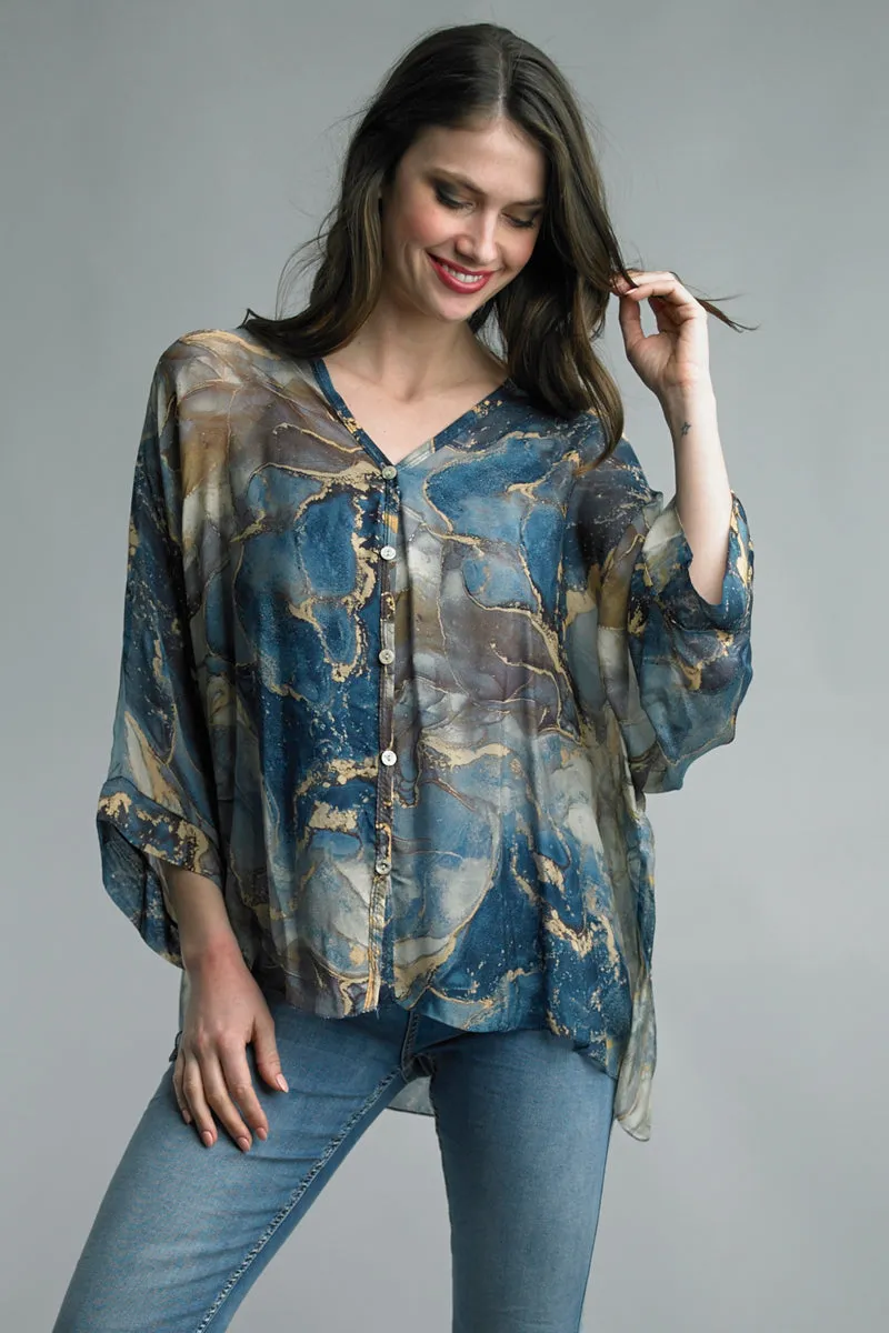 Marble Design Italian Silk Blouse