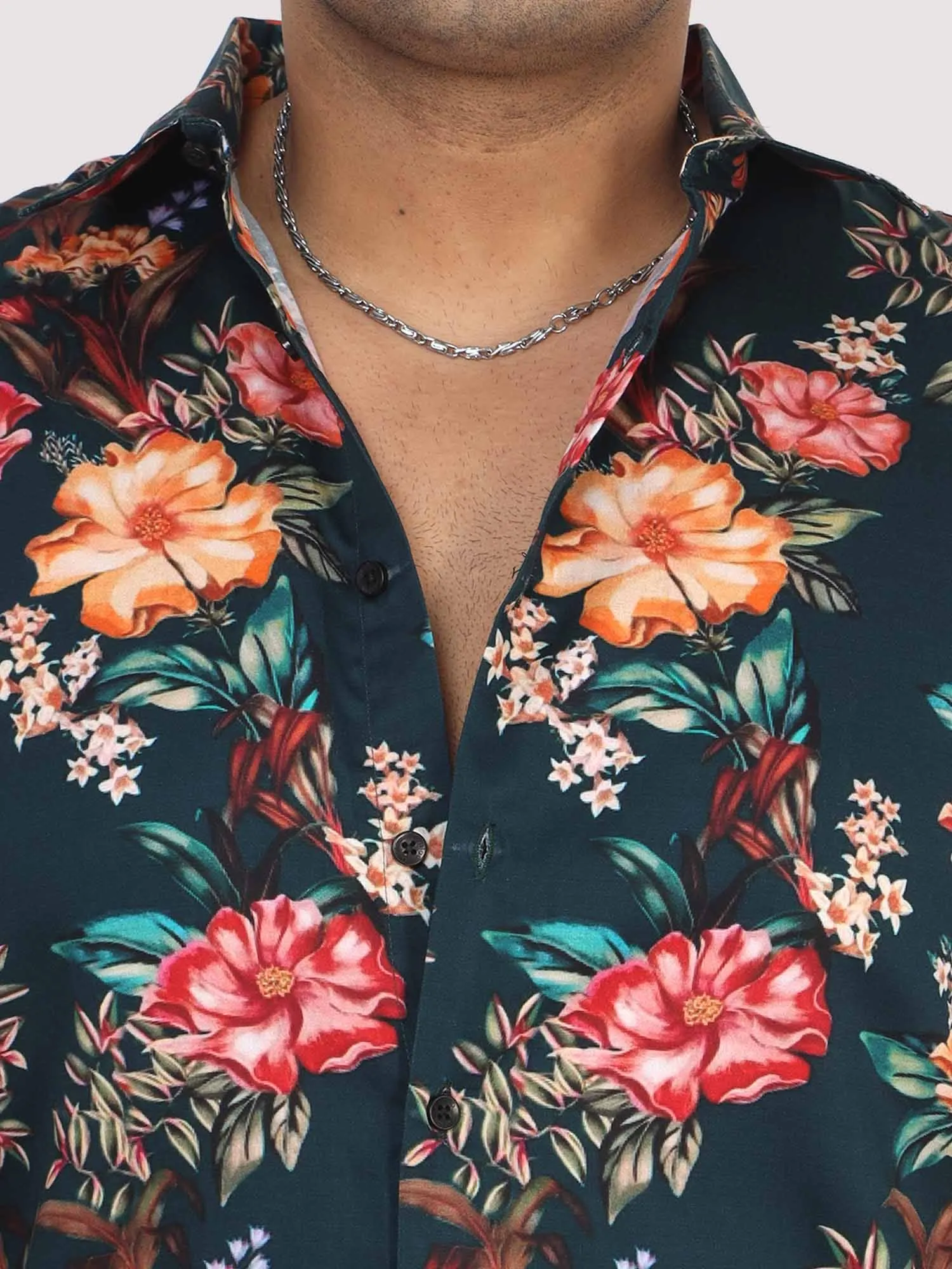 Men Plus Size Paradise Floral Digital Printed Half Shirt