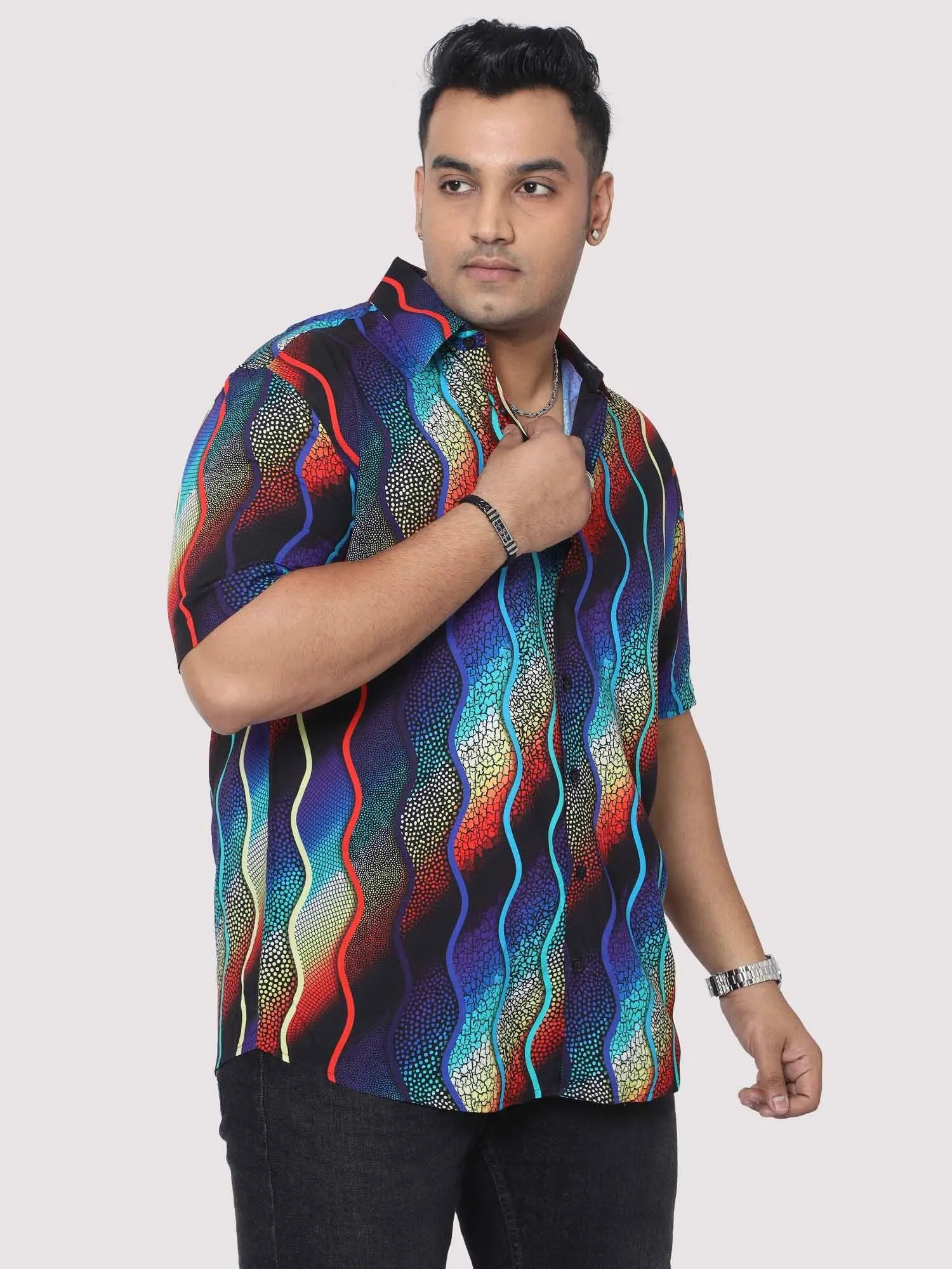 Men Plus Size Wavy mosaic art Digital Printed Half Shirt