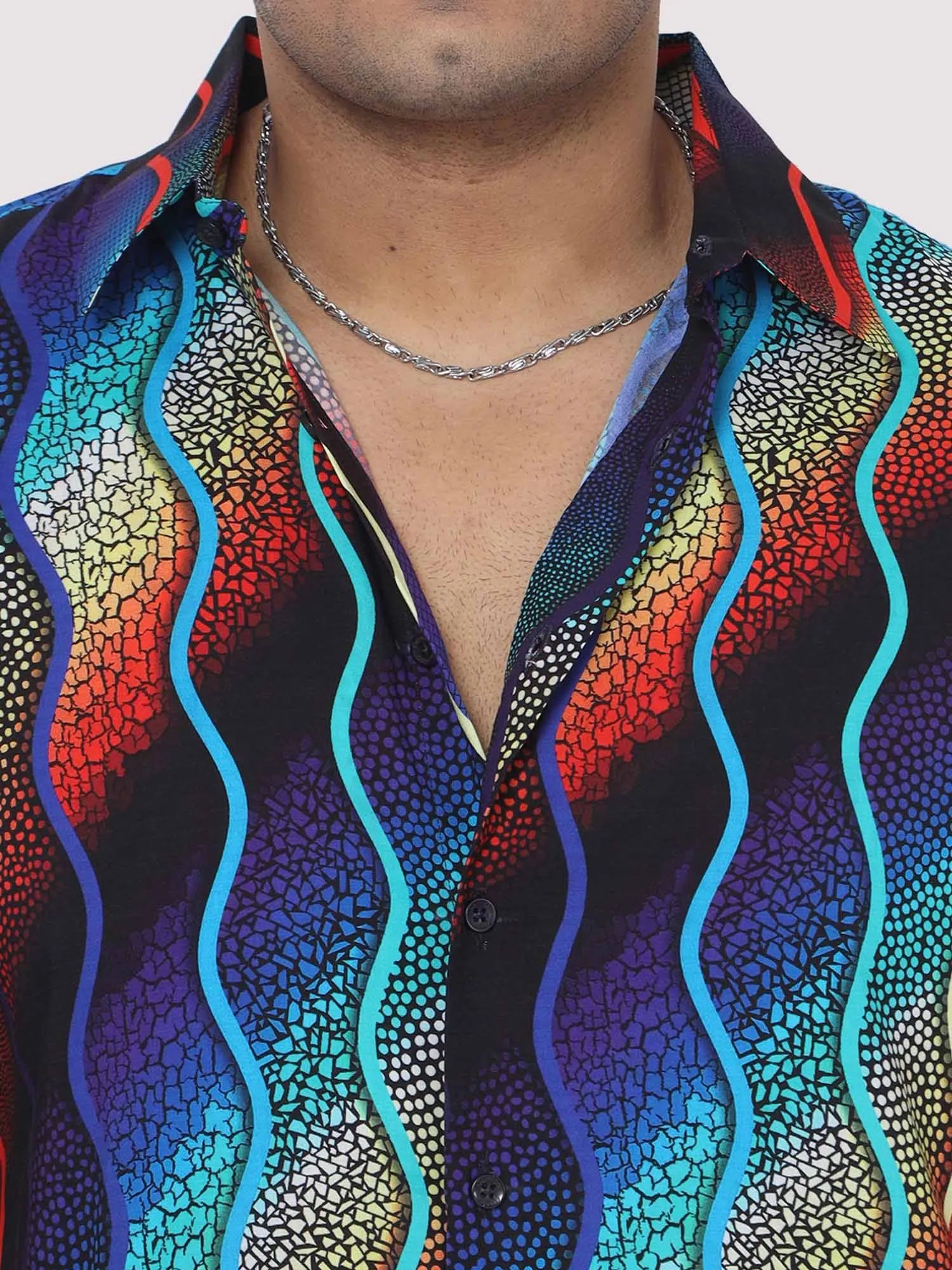 Men Plus Size Wavy mosaic art Digital Printed Half Shirt