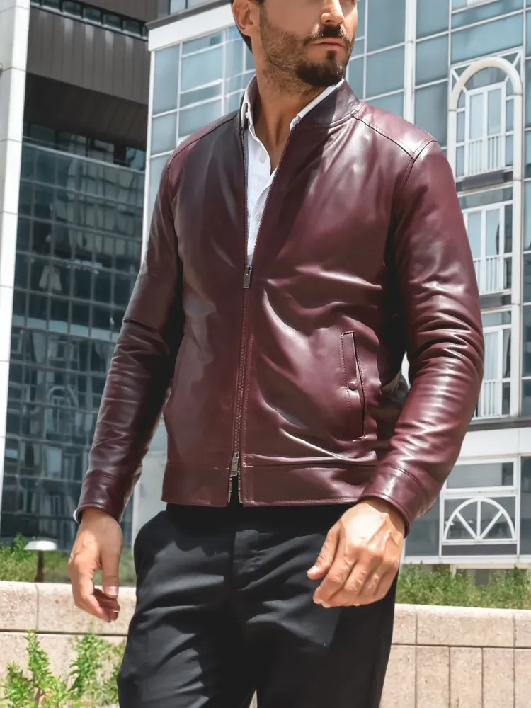 MEN’S CAFE RACER BROWN GENUINE LEATHER JACKET