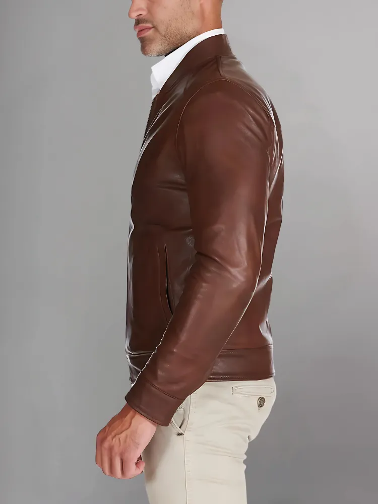 MEN’S CAFE RACER BROWN GENUINE LEATHER JACKET