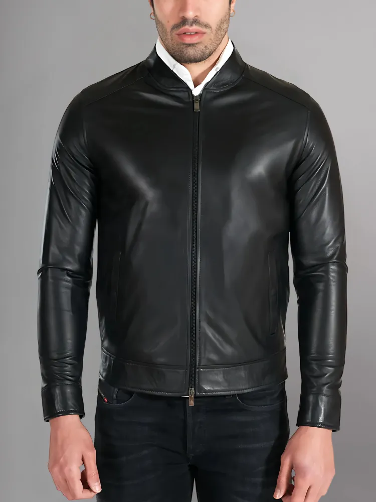 MEN’S CAFE RACER BROWN GENUINE LEATHER JACKET