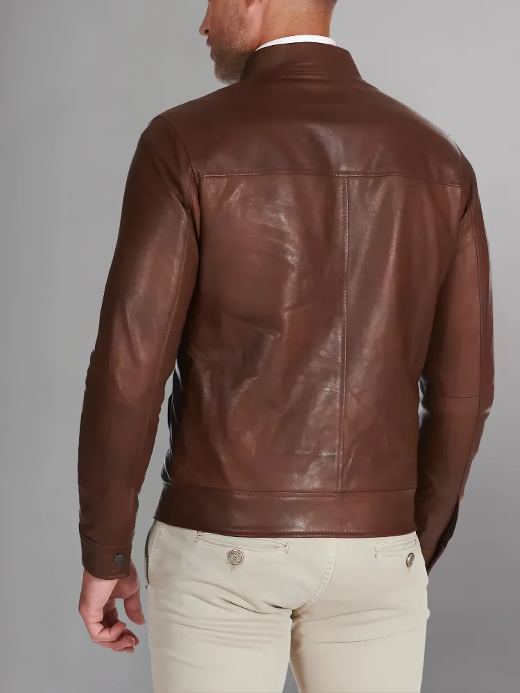 MEN’S CAFE RACER BROWN GENUINE LEATHER JACKET