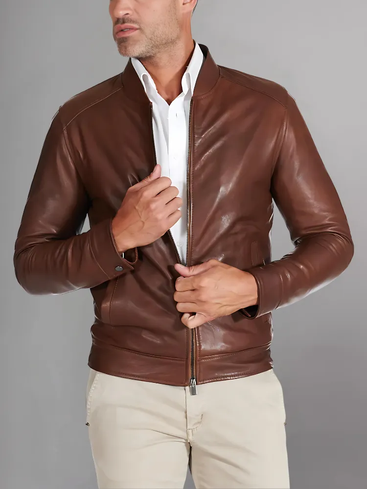 MEN’S CAFE RACER BROWN GENUINE LEATHER JACKET