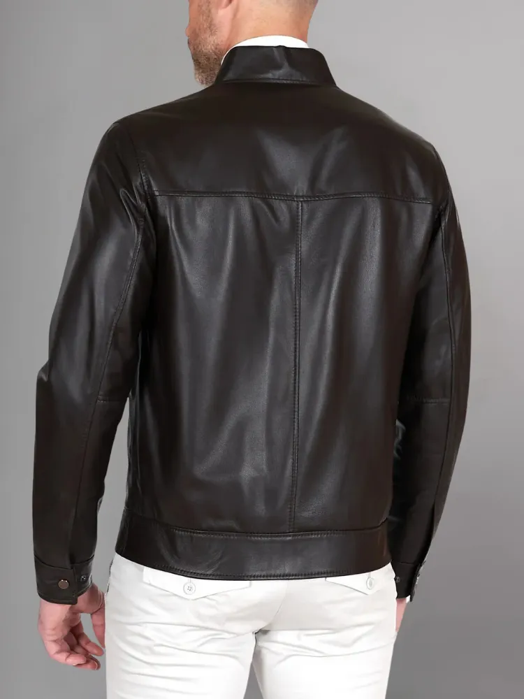 MEN’S CAFE RACER BROWN GENUINE LEATHER JACKET