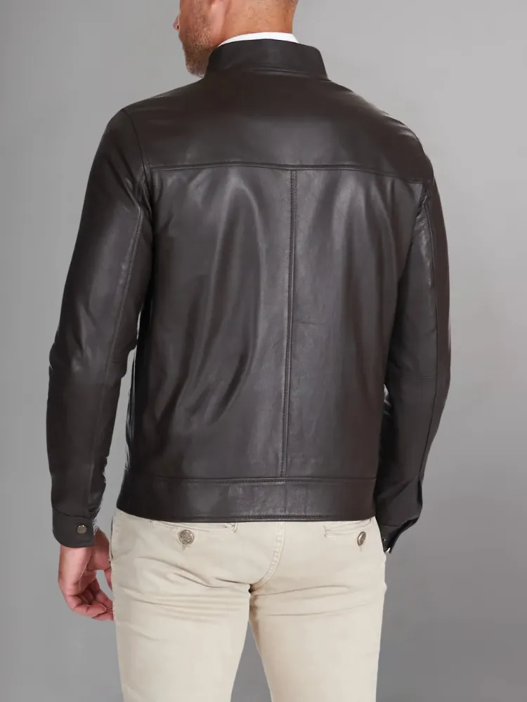 MEN’S CAFE RACER BROWN GENUINE LEATHER JACKET