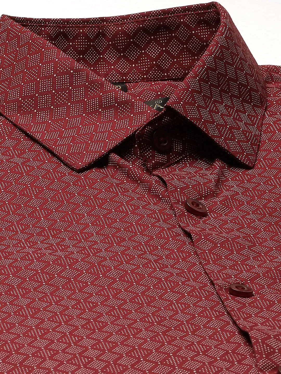 Mens Cotton Burgundy & White Printed Formal Shirt - Sojanya