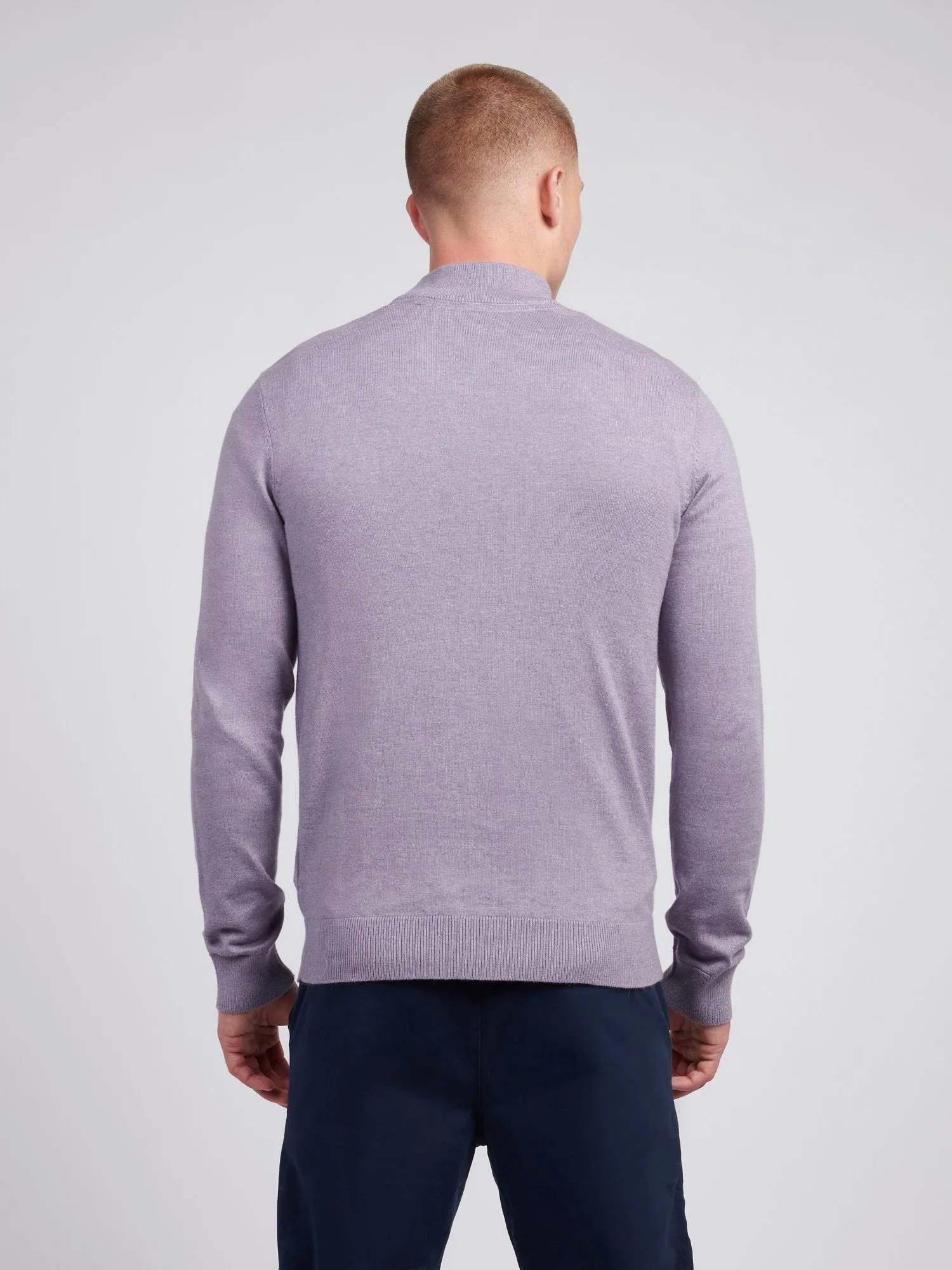 Mens Cotton Funnel Neck 1/4 Zip Knit in Dusk