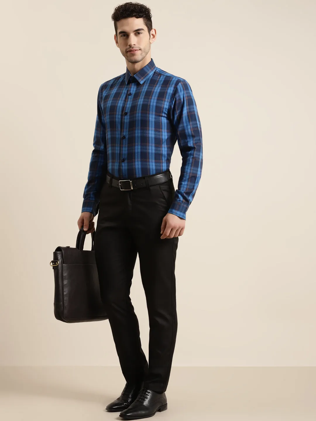 Men's Cotton Navy & Royal blue Casual Shirt