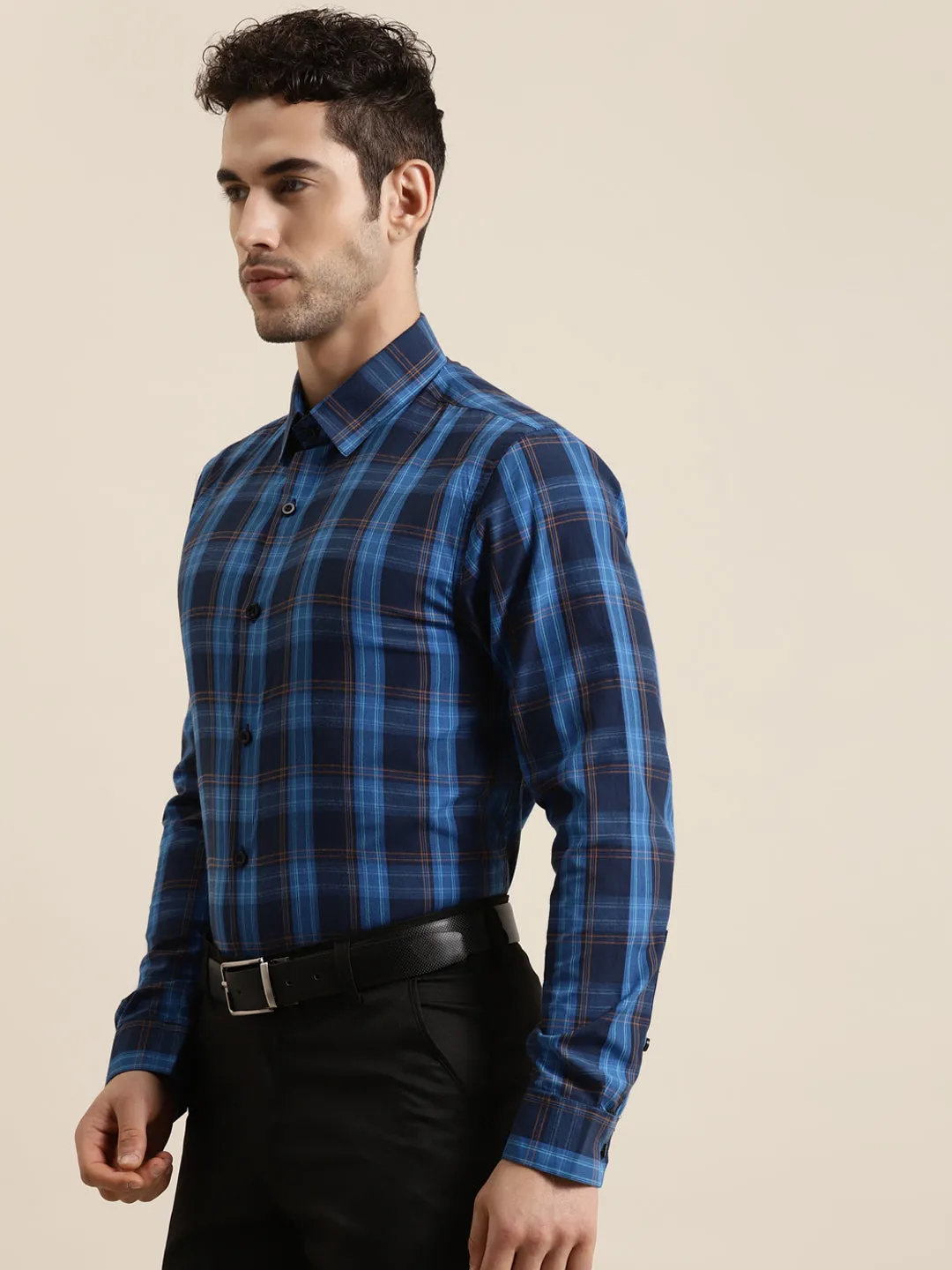 Men's Cotton Navy & Royal blue Casual Shirt