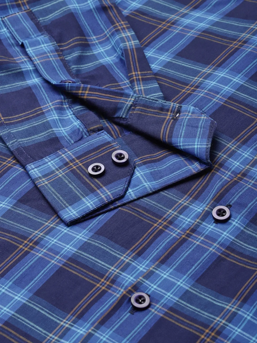 Men's Cotton Navy & Royal Blue Check Formal Shirt - Sojanya