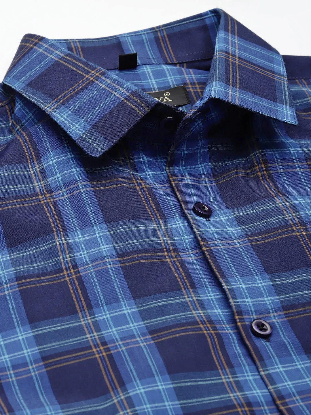 Men's Cotton Navy & Royal Blue Check Formal Shirt - Sojanya