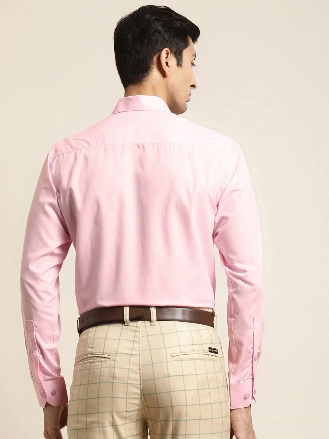 Men's Cotton Pink Plain Formal Shirt - Sojanya