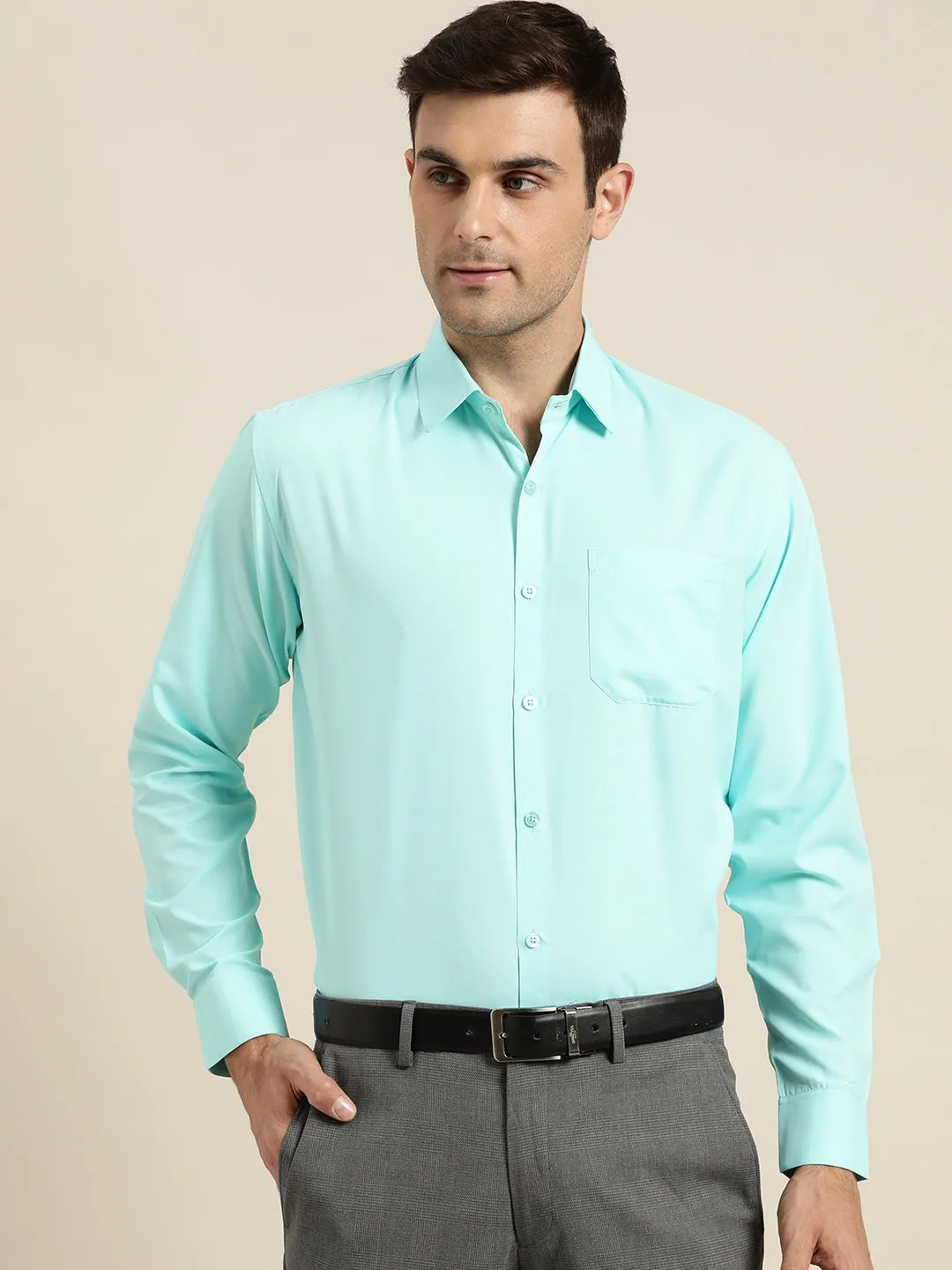 Men's Cotton Turquoise Blue Casual Shirt