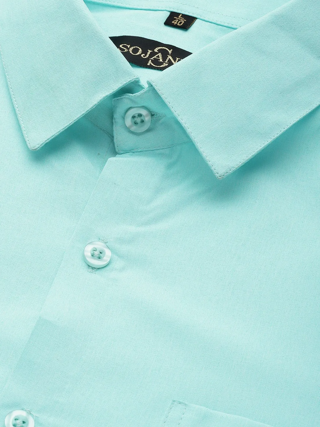 Men's Cotton Turquoise Blue Casual Shirt