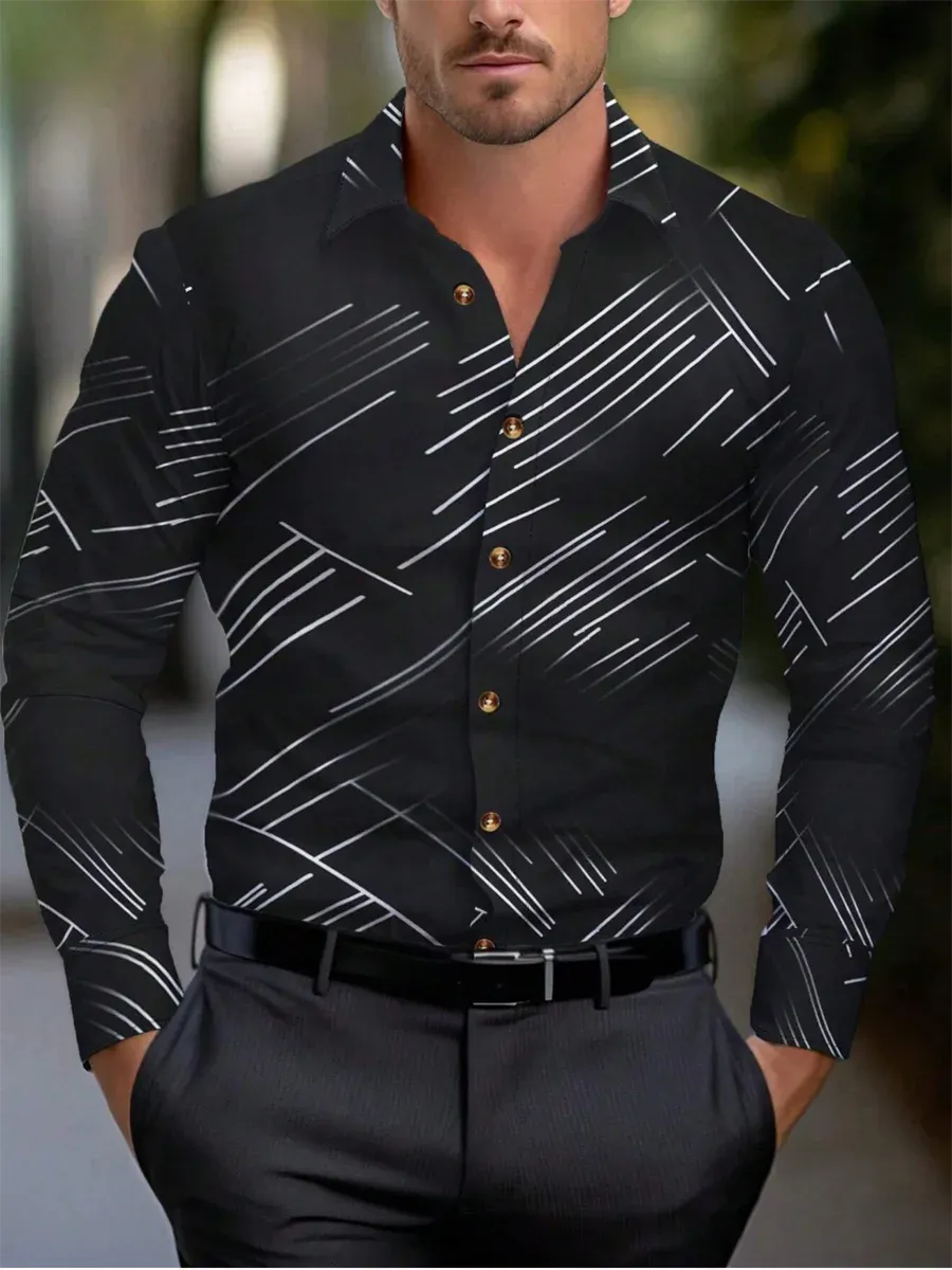 Men's Formal Button-Up Shirt | Long Sleeve Striped Lapel XS-6XL