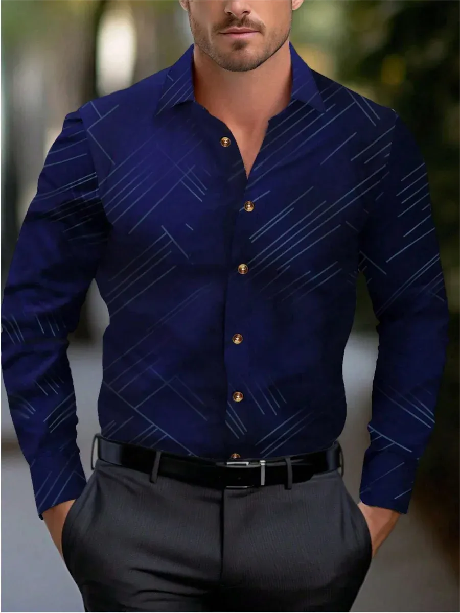 Men's Formal Button-Up Shirt | Long Sleeve Striped Lapel XS-6XL