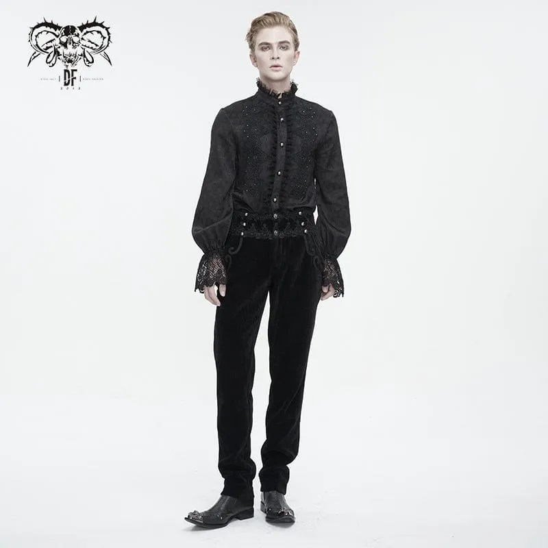 Men's Gothic High-waisted Lace Splice Pants Black