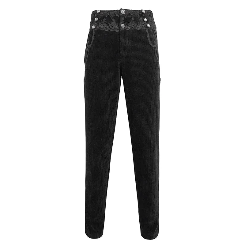 Men's Gothic High-waisted Lace Splice Pants Black