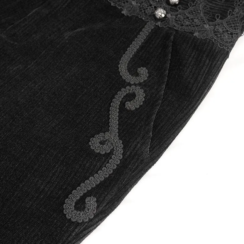 Men's Gothic High-waisted Lace Splice Pants Black