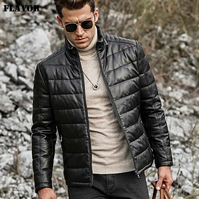 Men's Lambskin Genuine Leather Down Jacket