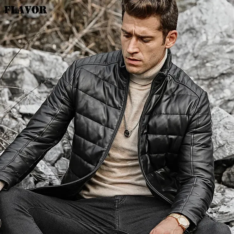 Men's Lambskin Genuine Leather Down Jacket