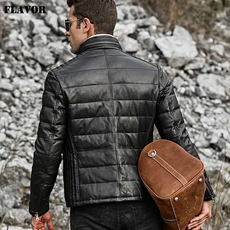 Men's Lambskin Genuine Leather Down Jacket