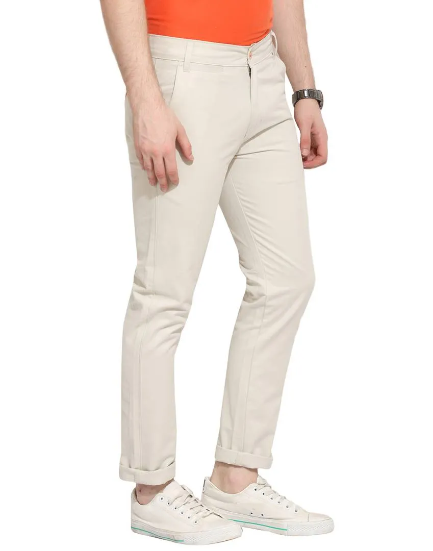 Men's Off White Cotton Solid Mid-Rise Casual Regular Fit Chinos