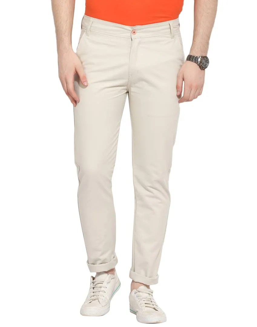 Men's Off White Cotton Solid Mid-Rise Casual Regular Fit Chinos