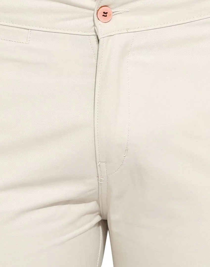 Men's Off White Cotton Solid Mid-Rise Casual Regular Fit Chinos