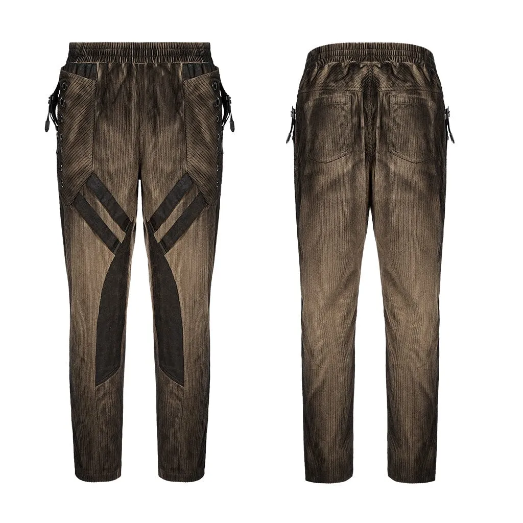 Men's Punk Buckles Splice Corduroy Pants