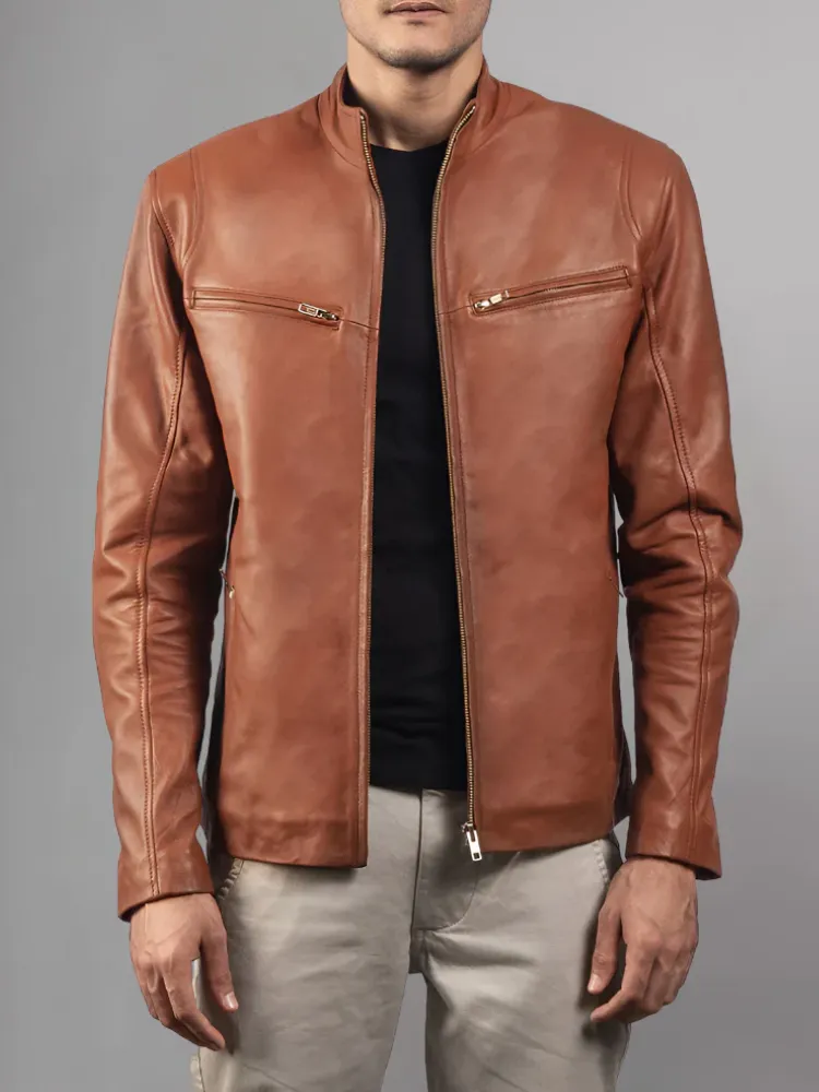 Mens Retro Cafe Racer Distressed Brown Jacket