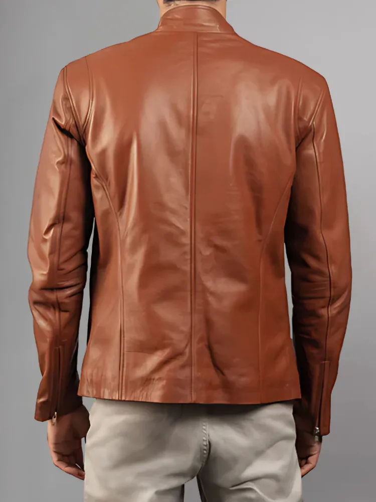 Mens Retro Cafe Racer Distressed Brown Jacket