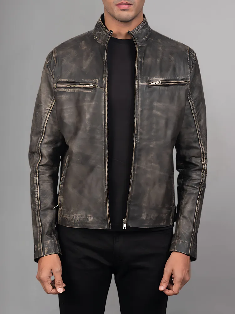 Mens Retro Cafe Racer Distressed Brown Jacket