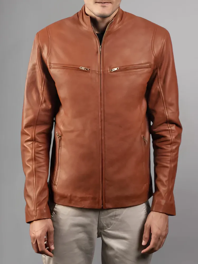 Mens Retro Cafe Racer Distressed Brown Jacket