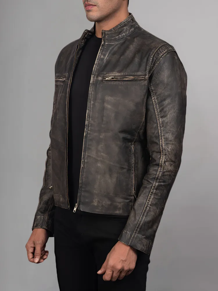 Mens Retro Cafe Racer Distressed Brown Jacket