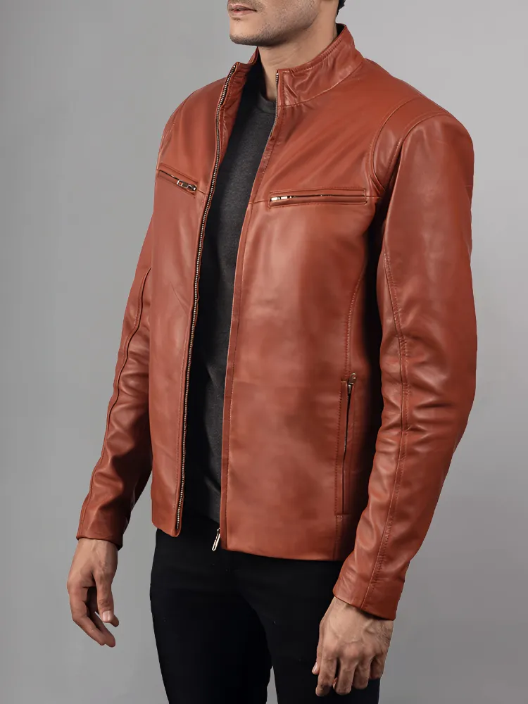 Mens Retro Cafe Racer Distressed Brown Jacket