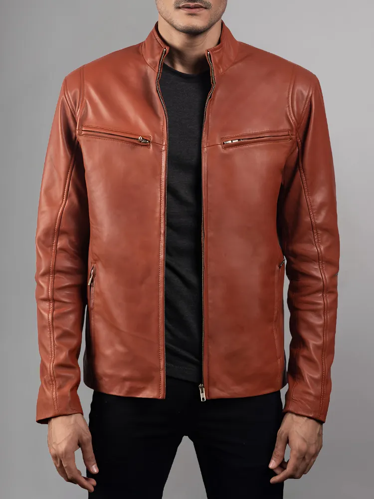 Mens Retro Cafe Racer Distressed Brown Jacket