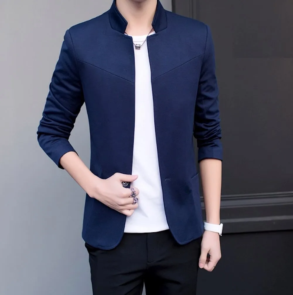 Mens Stand Collar One Button Blazer