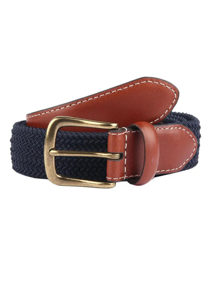 Men's Woven Stretch Belt with Antique Brushed Gold Buckle