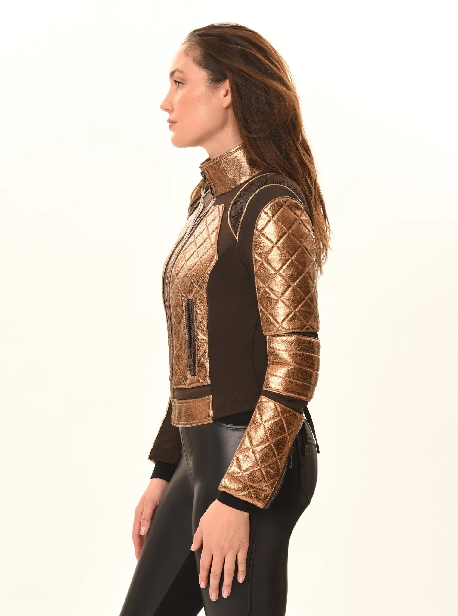 Metallic Moto Mesh Jacket - Copper/Brown