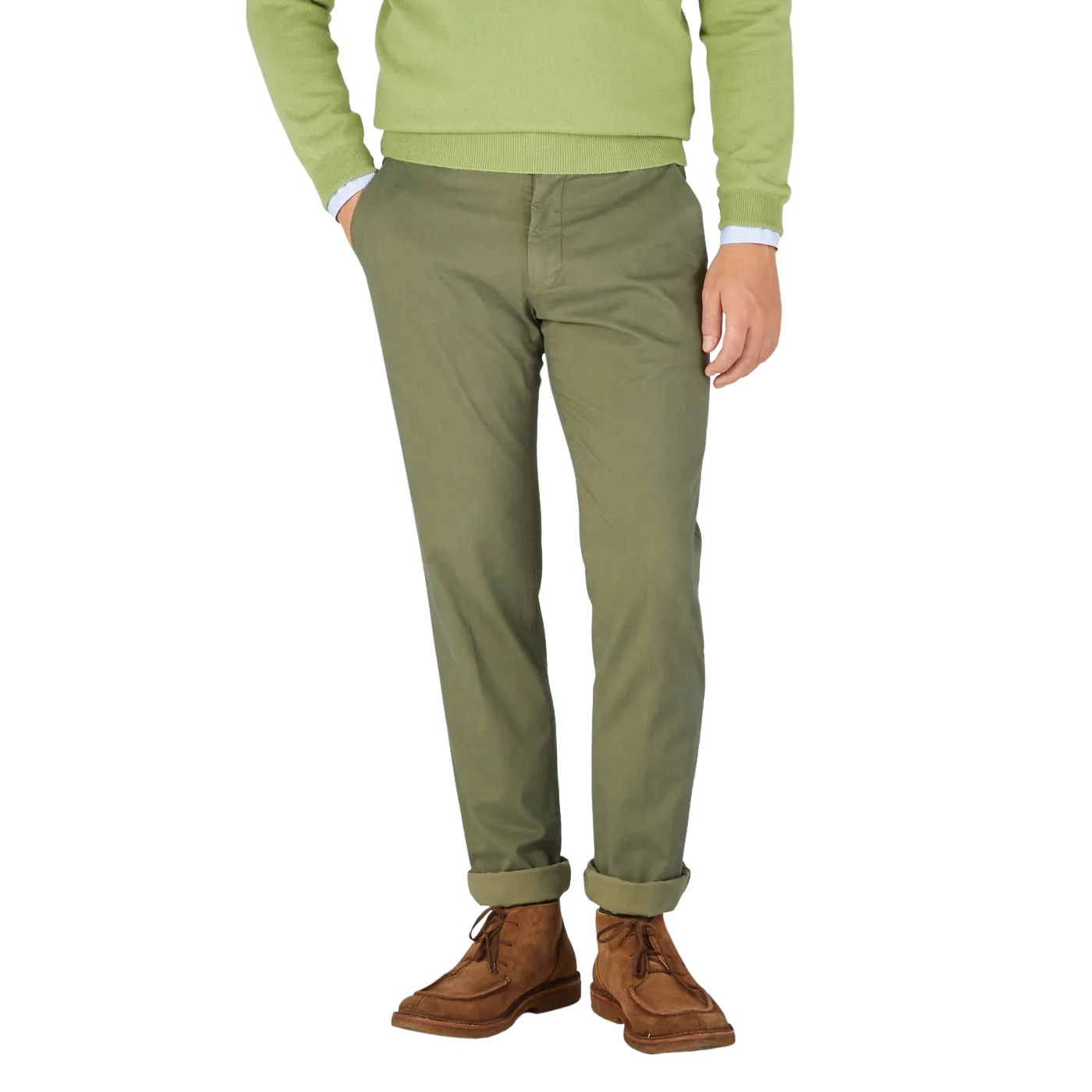 Military Green Cotton Stretch Chinos