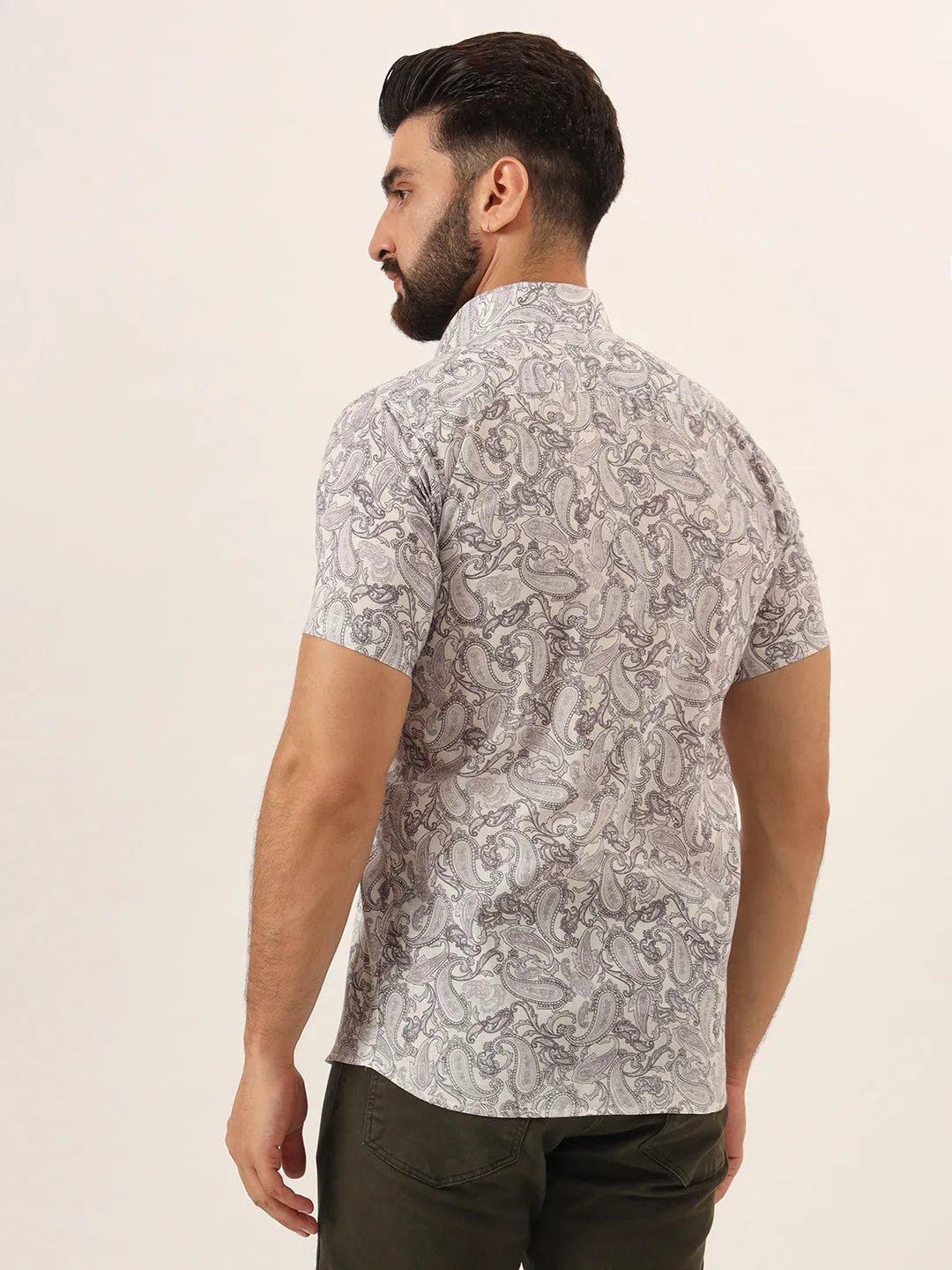 MILLENNIAL MEN Lavender Paisley Print Pure Cotton Regular Fit Casual Shirt