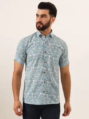 MILLENNIAL MEN Sky Blue Floral Print Pure Cotton Regular Fit Casual Shirt