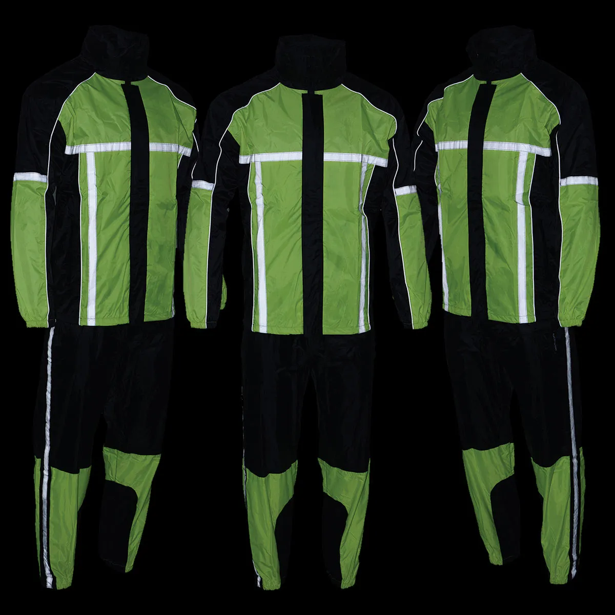 Milwaukee Leather MPM9510 Men's Black and Neon Green Motorcycle Water Resistant Rain Suit w/ Hi-Vis Reflective Tape