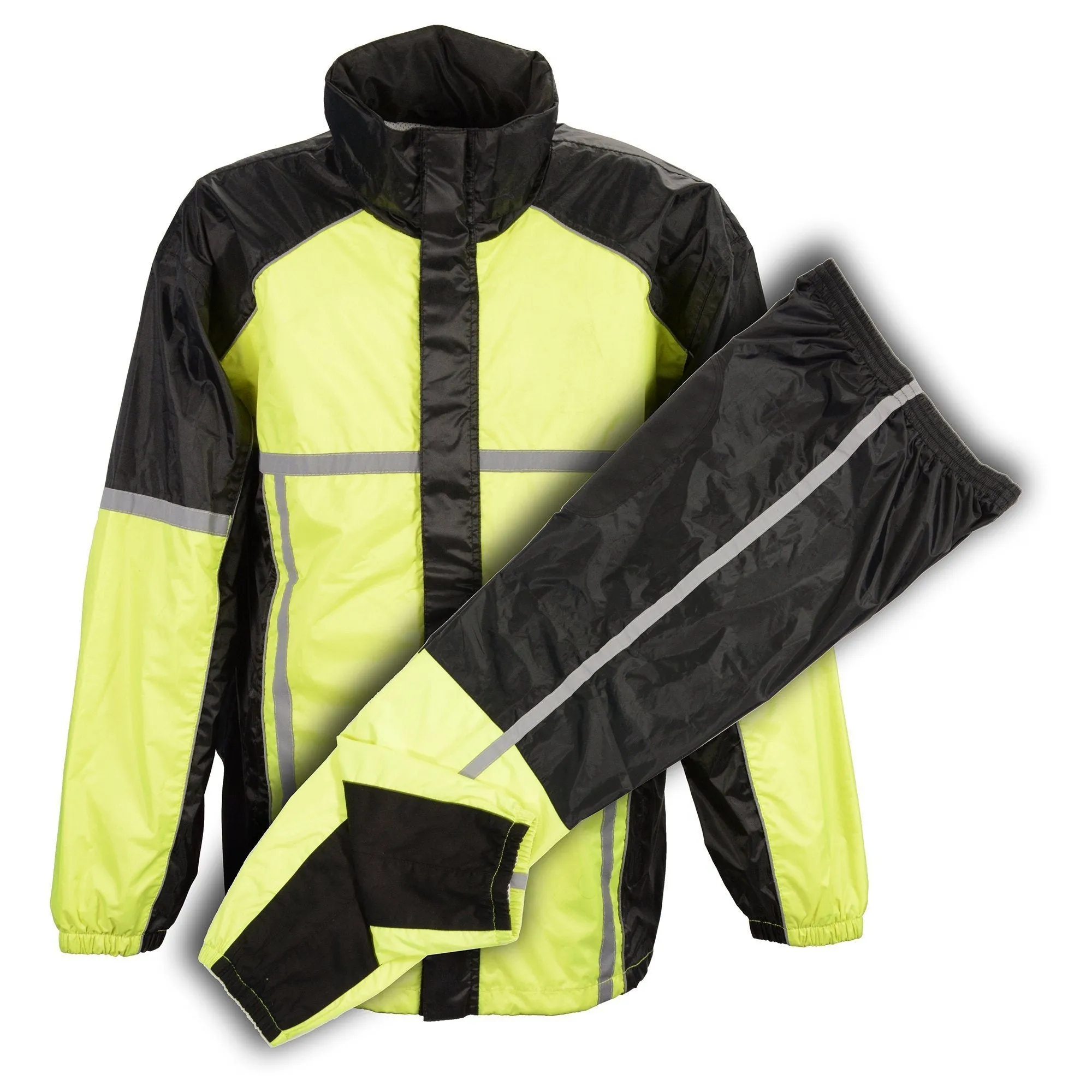 Milwaukee Leather MPM9510 Men's Black and Neon Green Motorcycle Water Resistant Rain Suit w/ Hi-Vis Reflective Tape