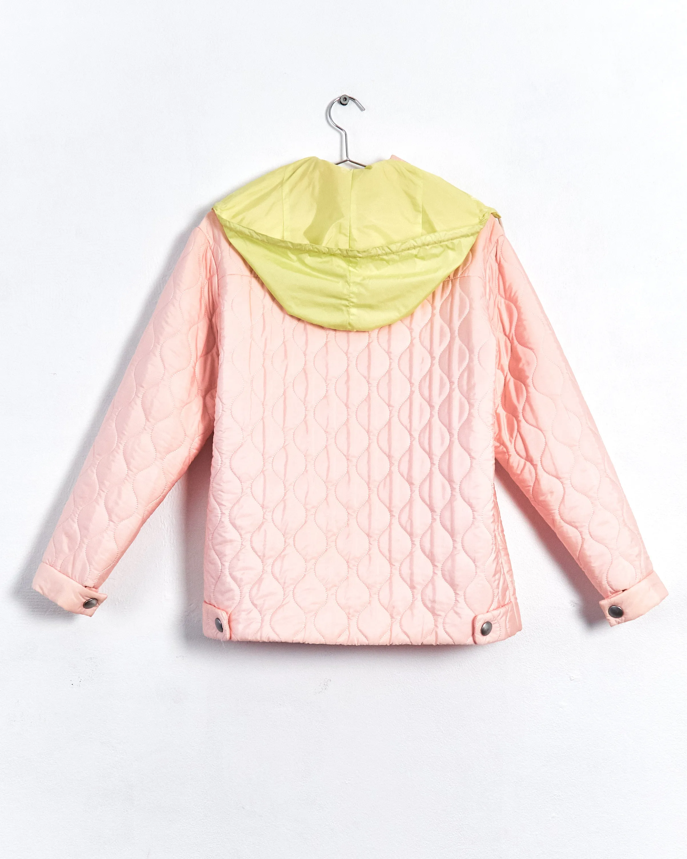 Miu Miu fall '14 quilted jacket with hood, peach & lemon, 6-8