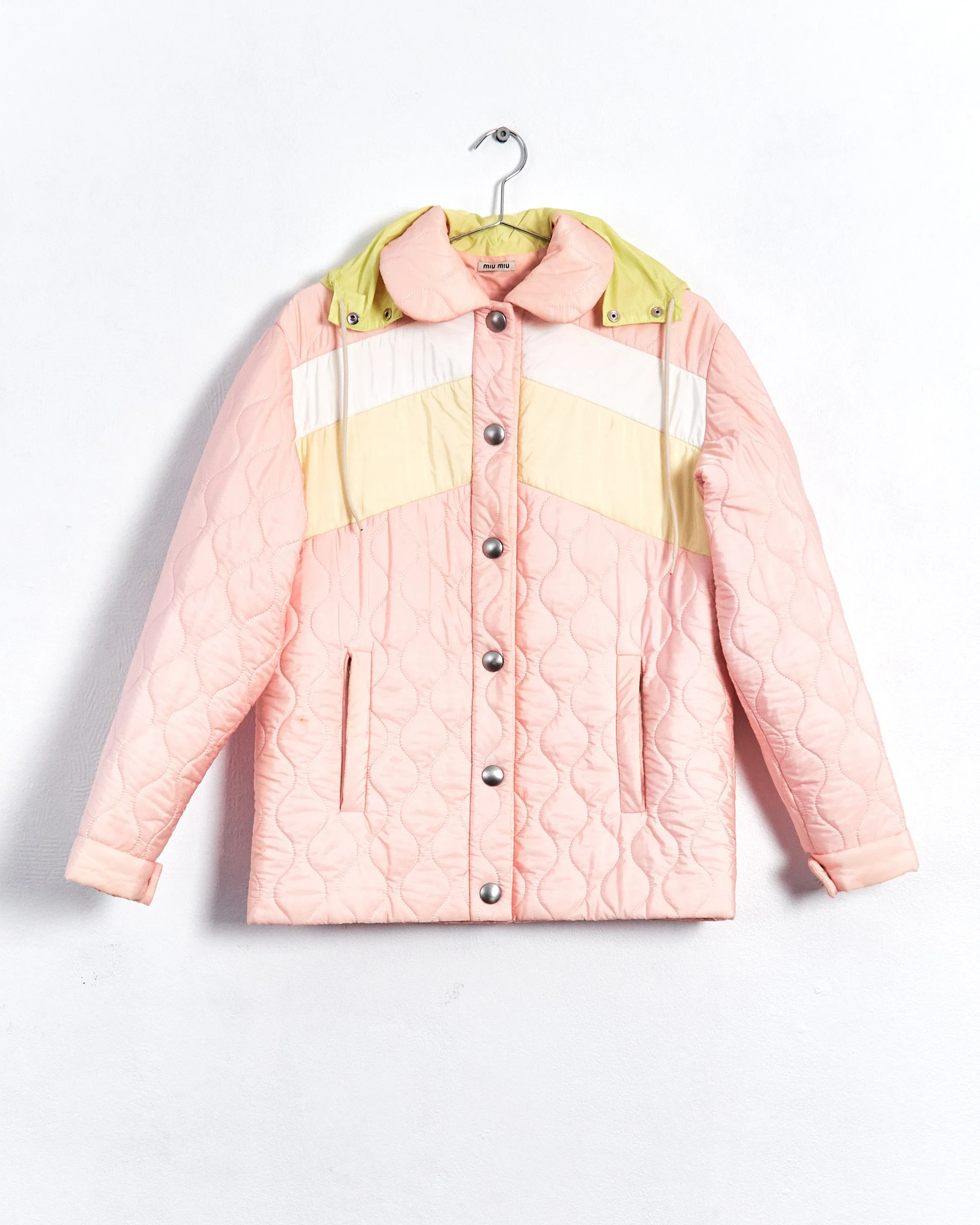 Miu Miu fall '14 quilted jacket with hood, peach & lemon, 6-8