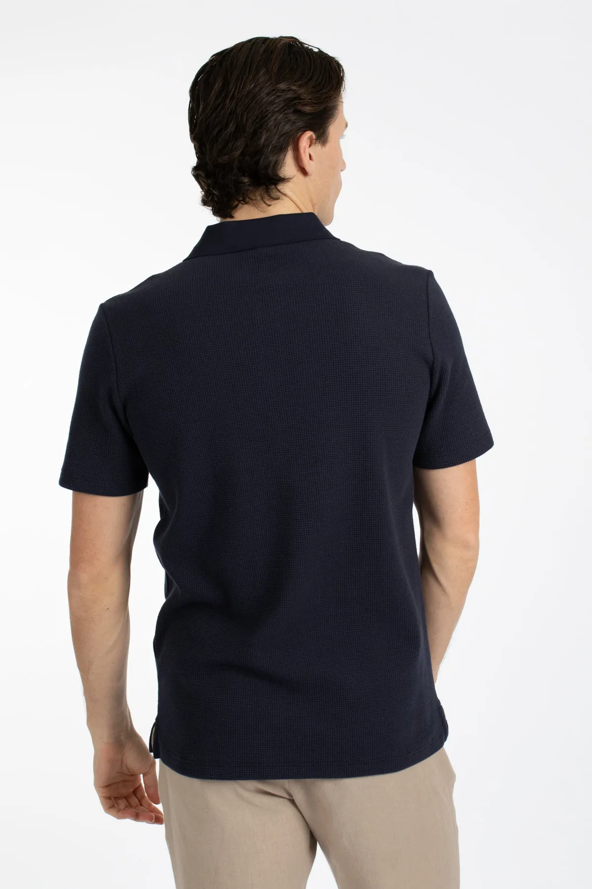 Navy Waffle Polo Shirt